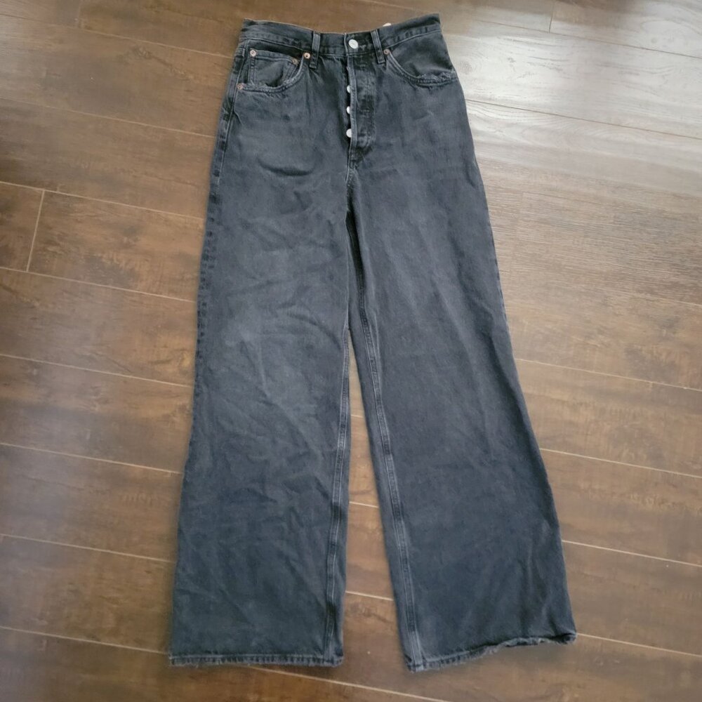 Agolde Wide Leg Flare Jeans - Washed Black - Picture 2 of 6